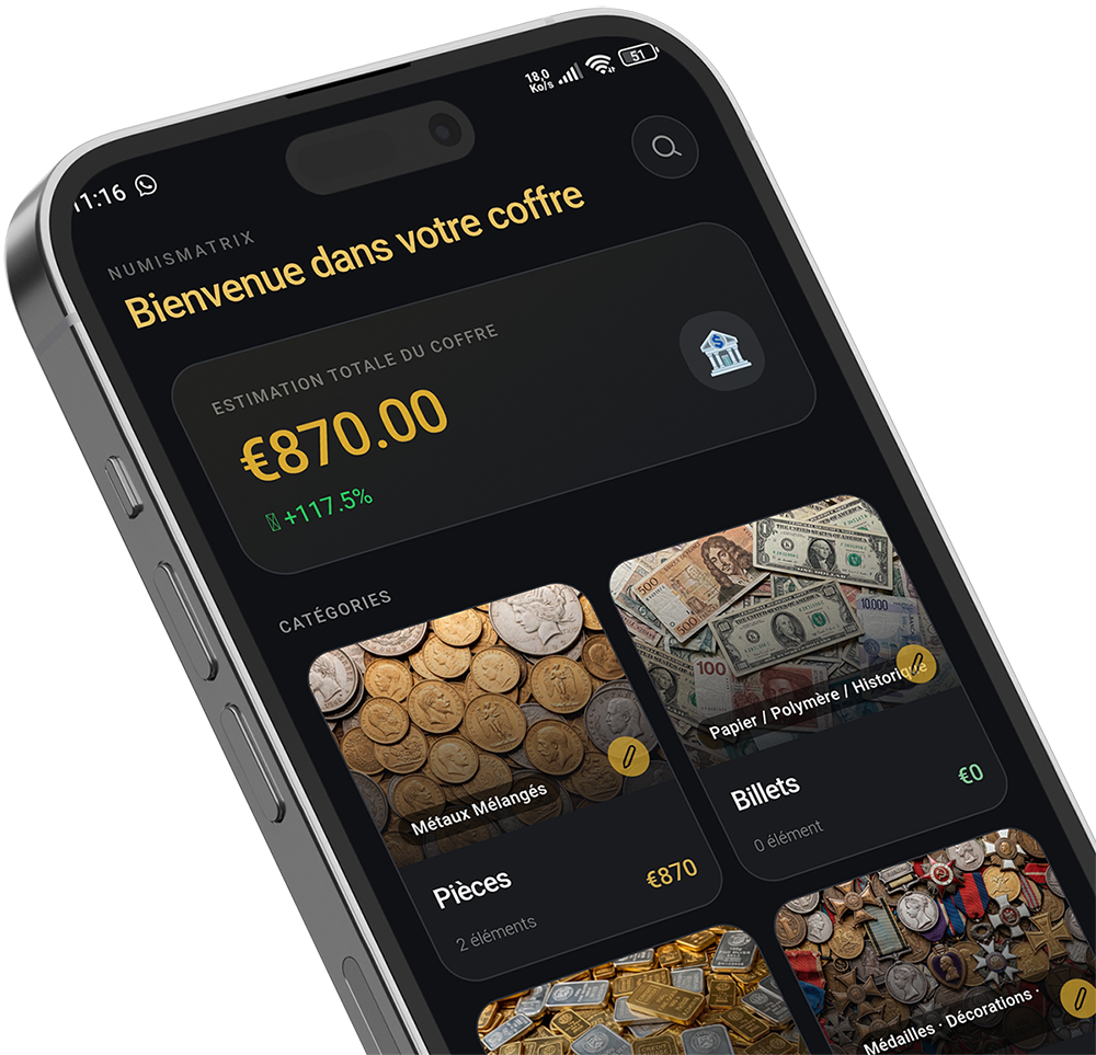 Vue du coffre Numismatrix — catégories de la collection